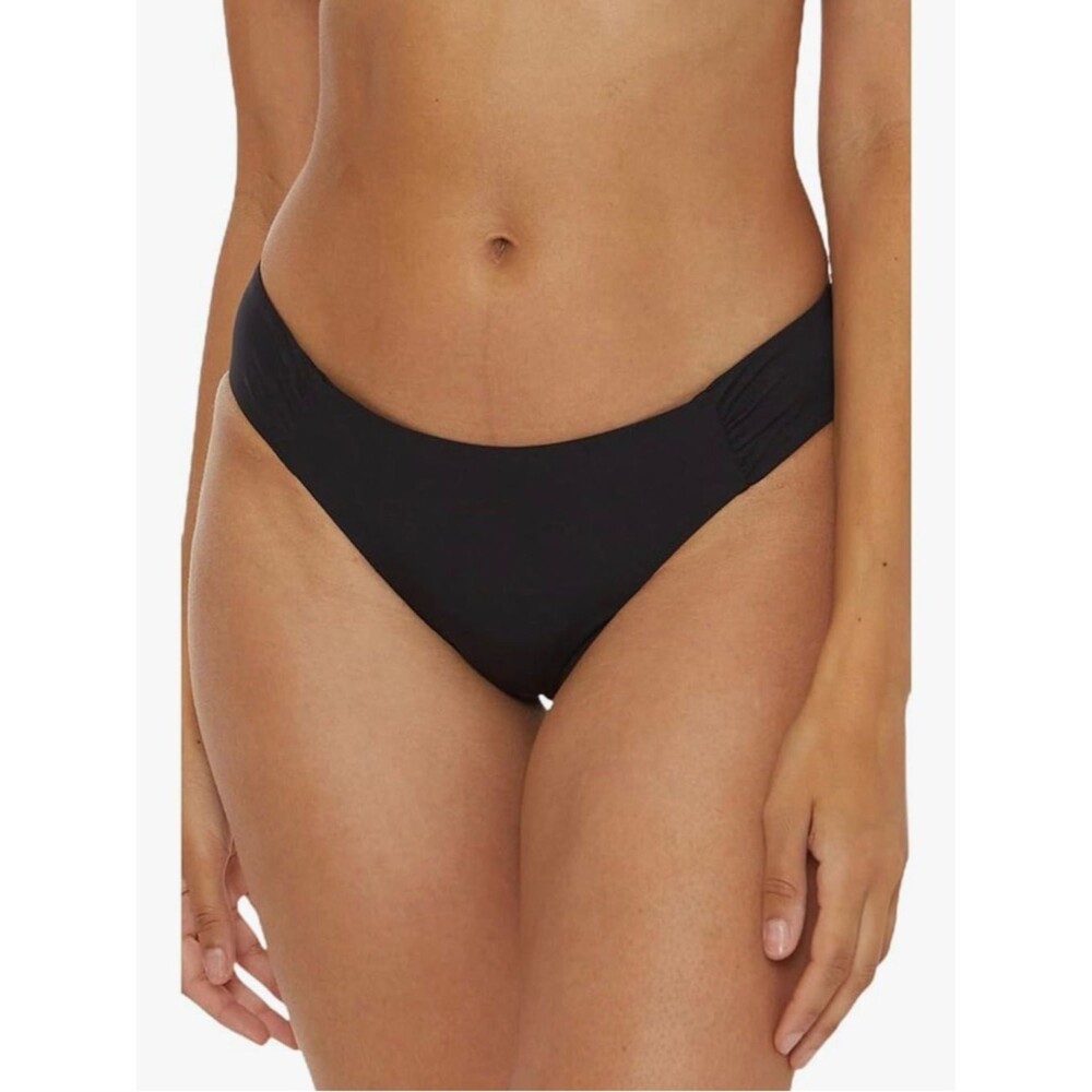 BECCA Standard American Tab Bikini Bottom Cheeky Coverage Swimwear Black M NWT